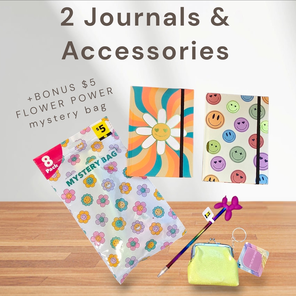 Colorful Kids Journal Set with Accessories & 8 Pk Bonus Flower Power Mystery Bag